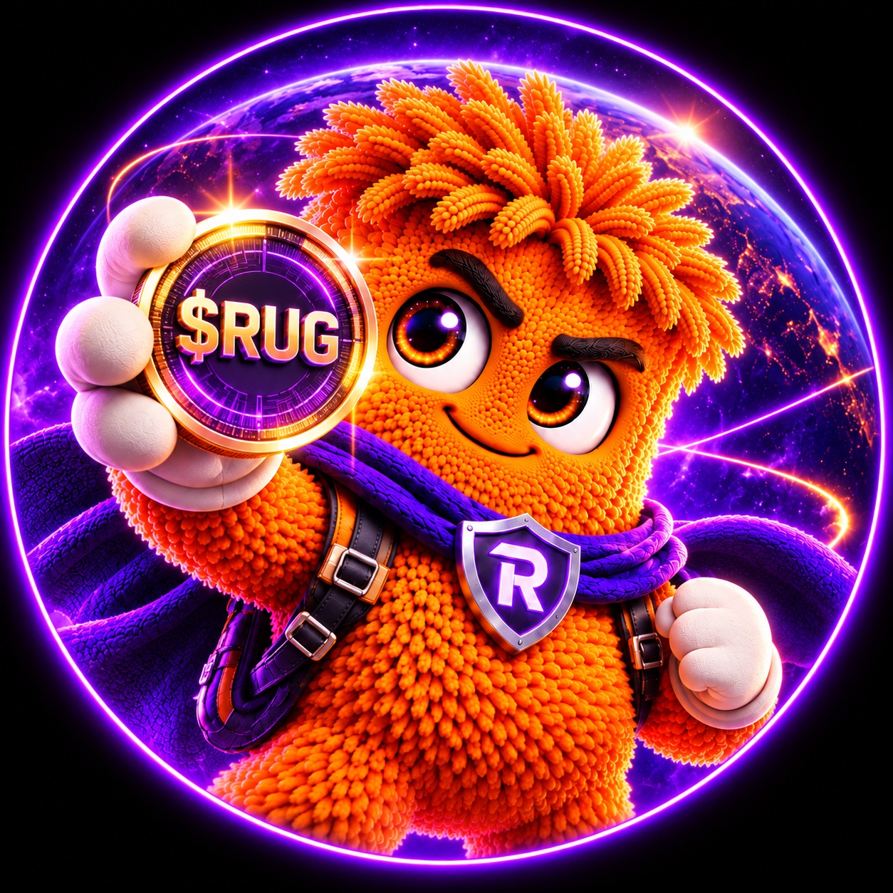 Ruggy holding the official $RUG token